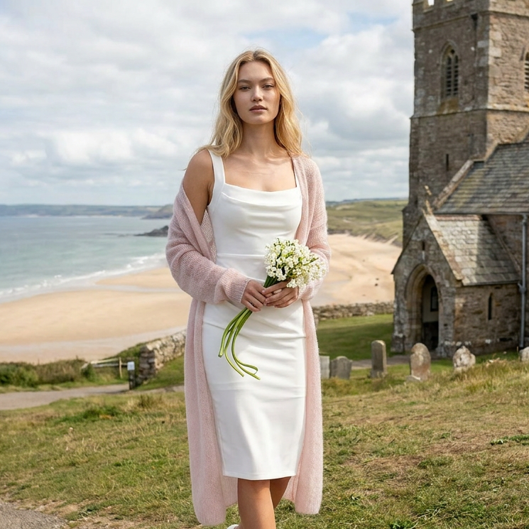 Gilet de mariage en mohair tricoté Wind - rose poudré