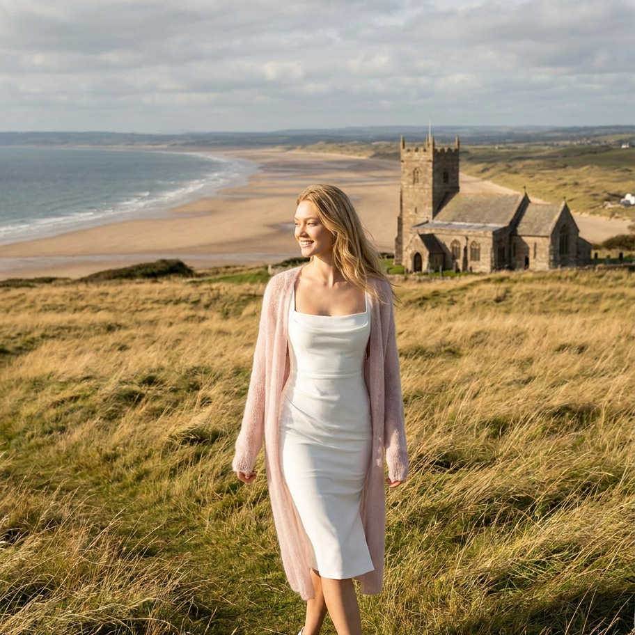 Gilet de mariage en mohair tricoté Wind - rose poudré