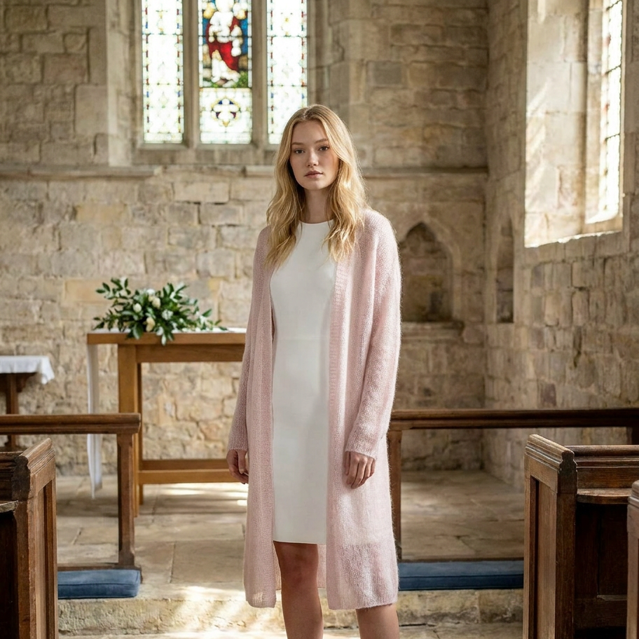 Gilet de mariage en mohair tricoté Wind - rose poudré