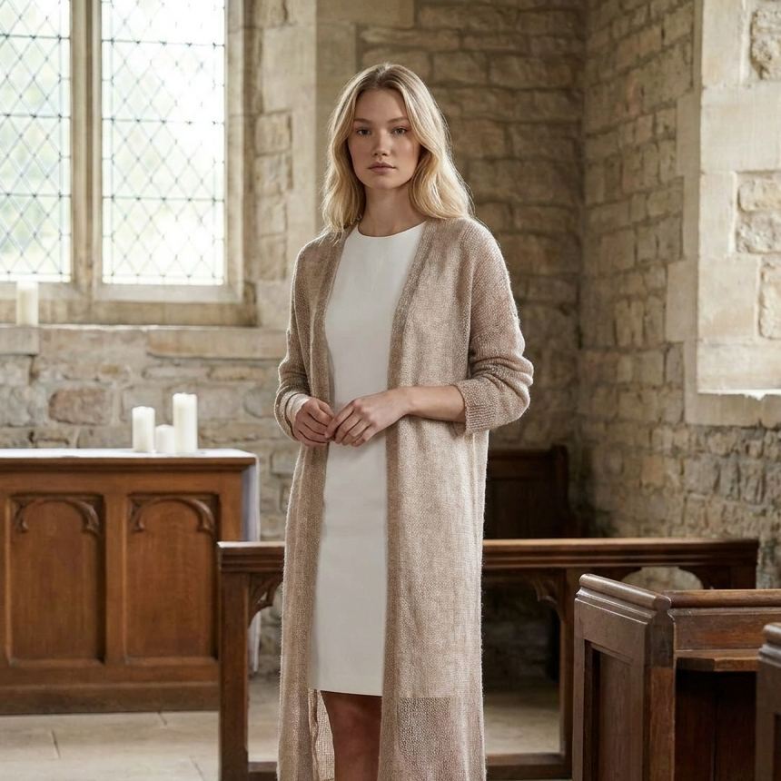 Gilet de mariage en mohair tricoté Wind - Cacao