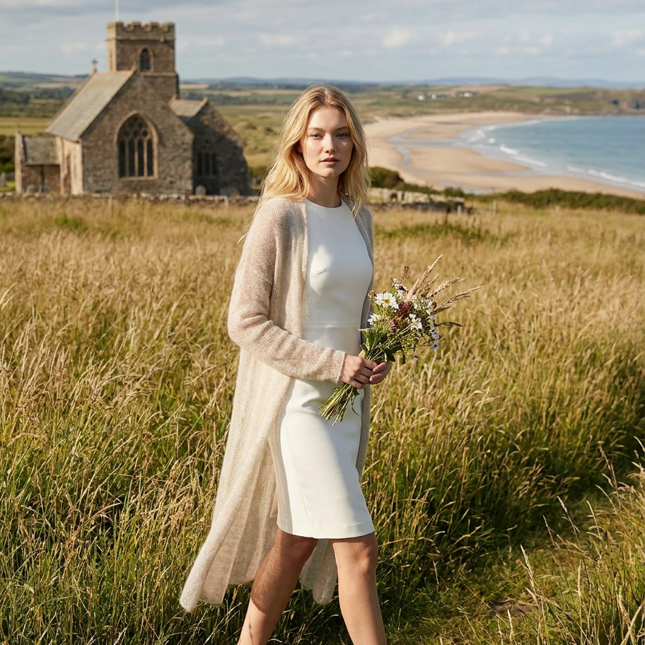 Gilet de mariage en mohair tricoté Wind - rose poudré