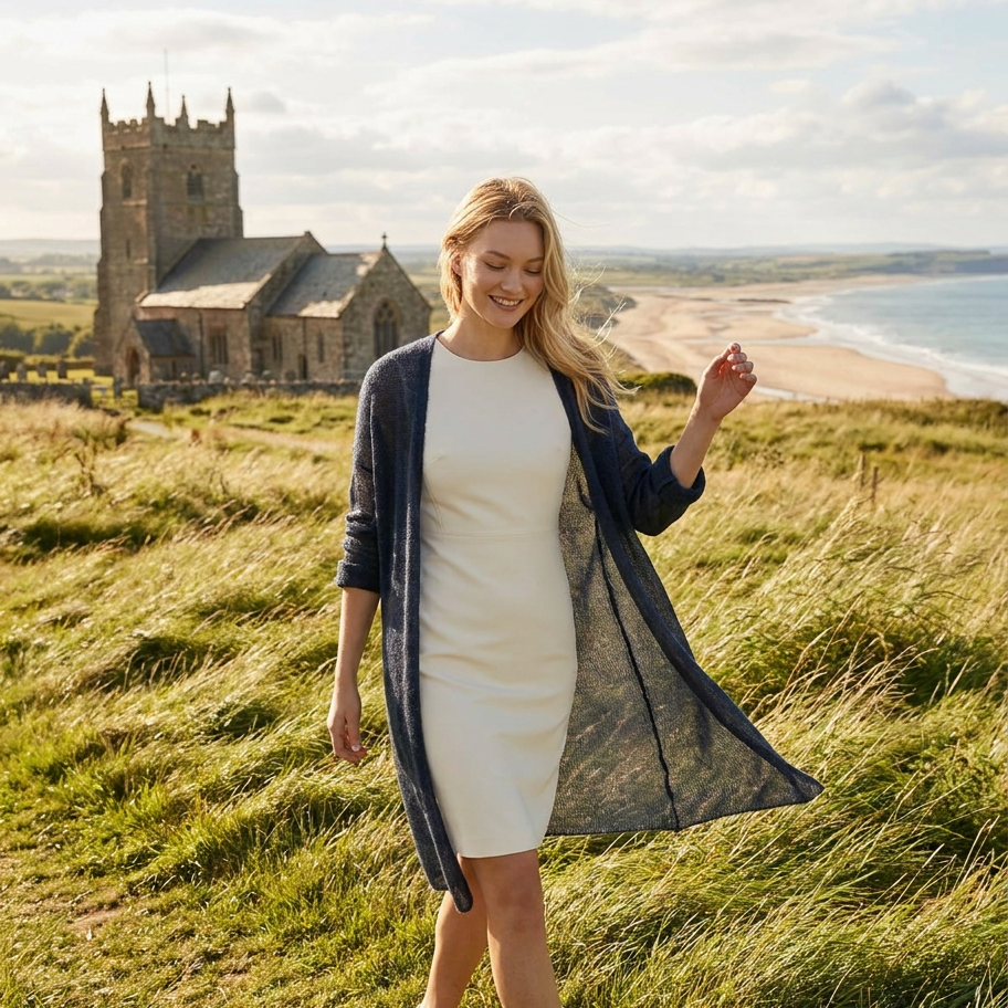 Gilet de mariage en mohair tricoté Wind - bleu foncé