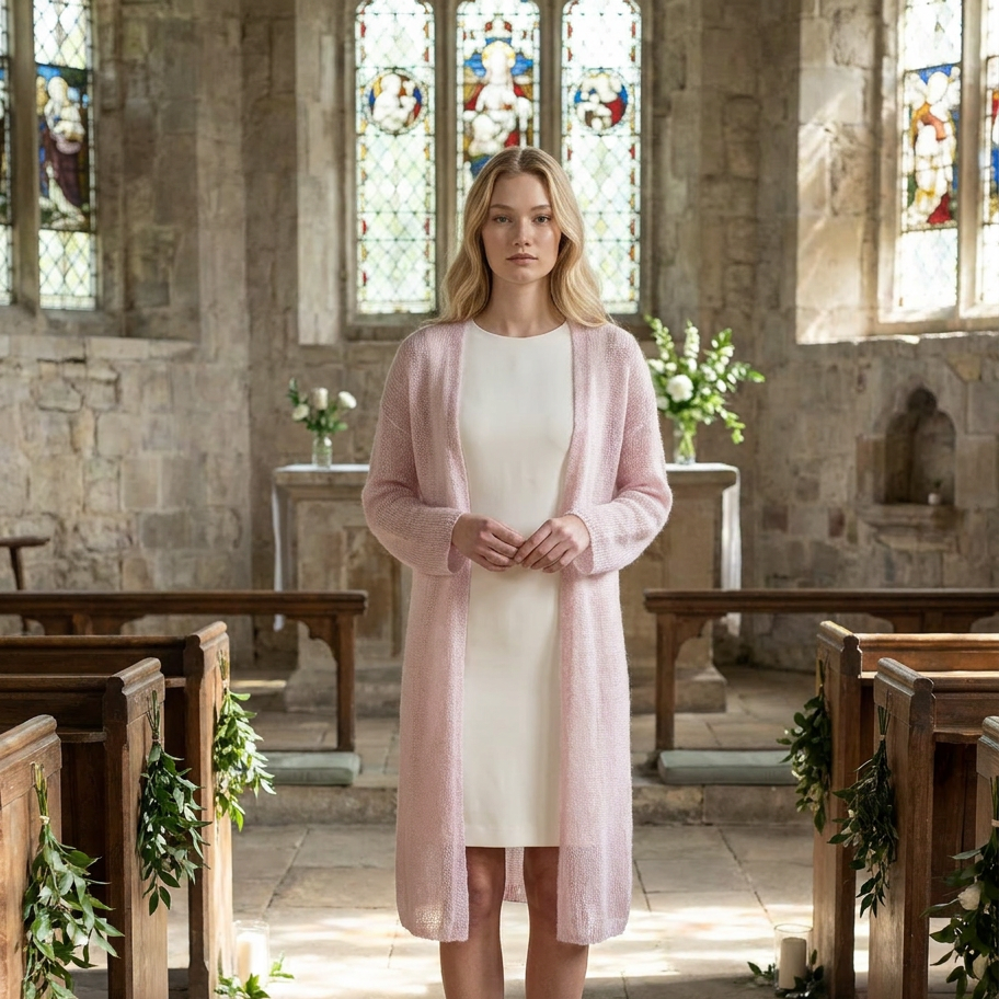 Gilet de mariage en mohair tricoté Wind - rose poudré