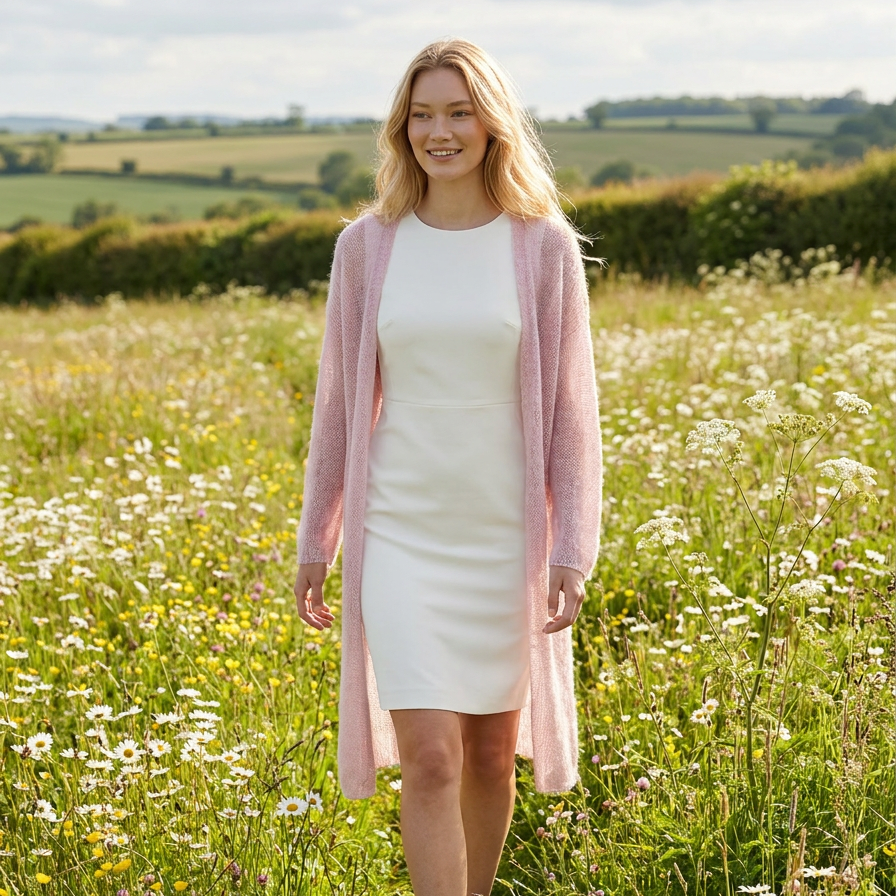 Gilet de mariage en mohair tricoté Wind - rose poudré