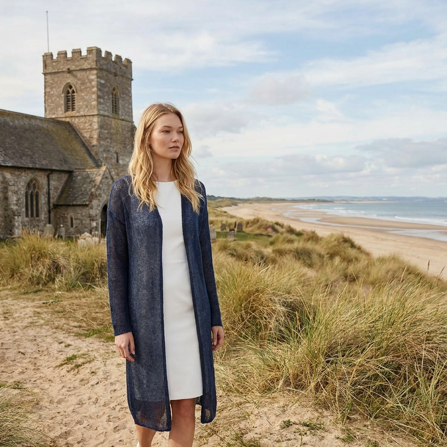 Gilet de mariage en mohair tricoté Wind - bleu avec des nuances de gris
