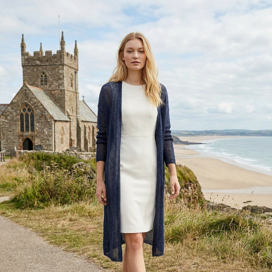 Gilet de mariage en mohair tricoté Wind - bleu avec des nuances de gris