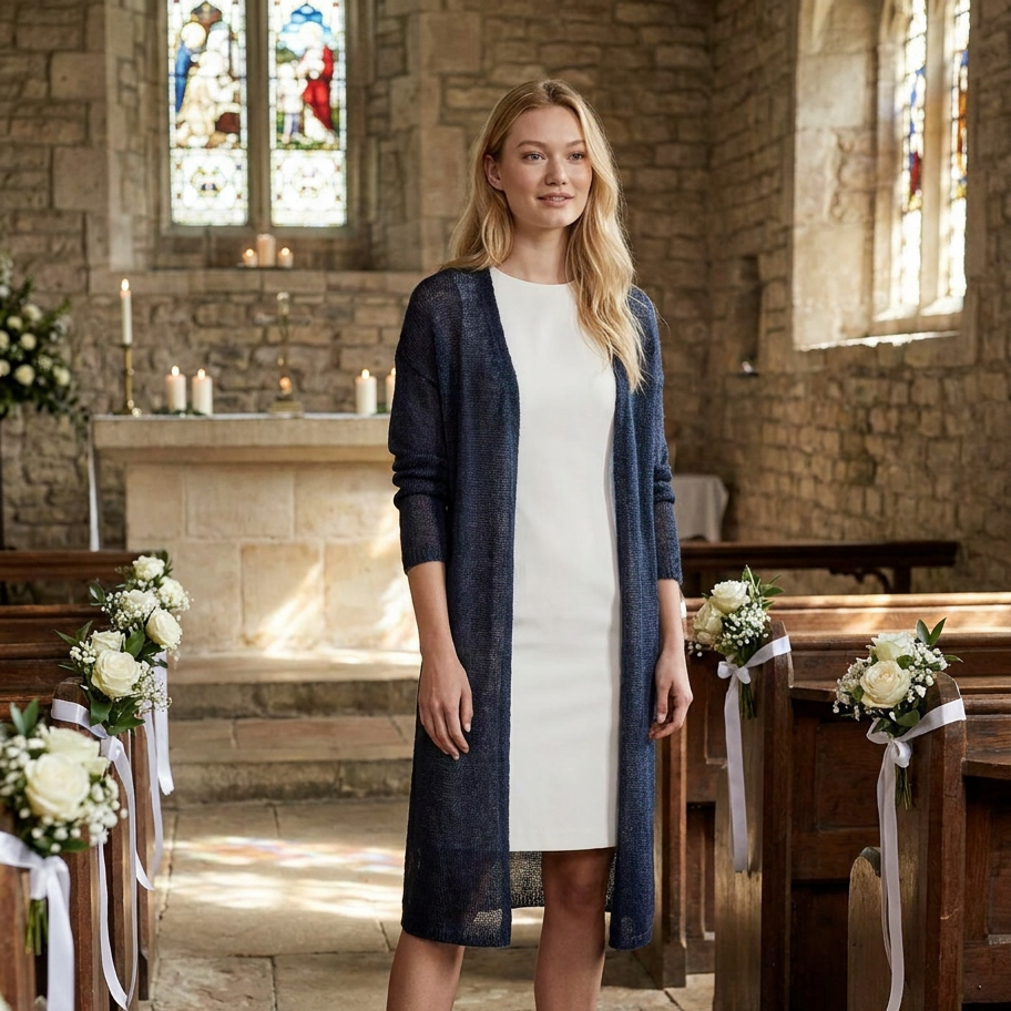 Gilet de mariage en mohair tricoté Wind - bleu avec des nuances de gris