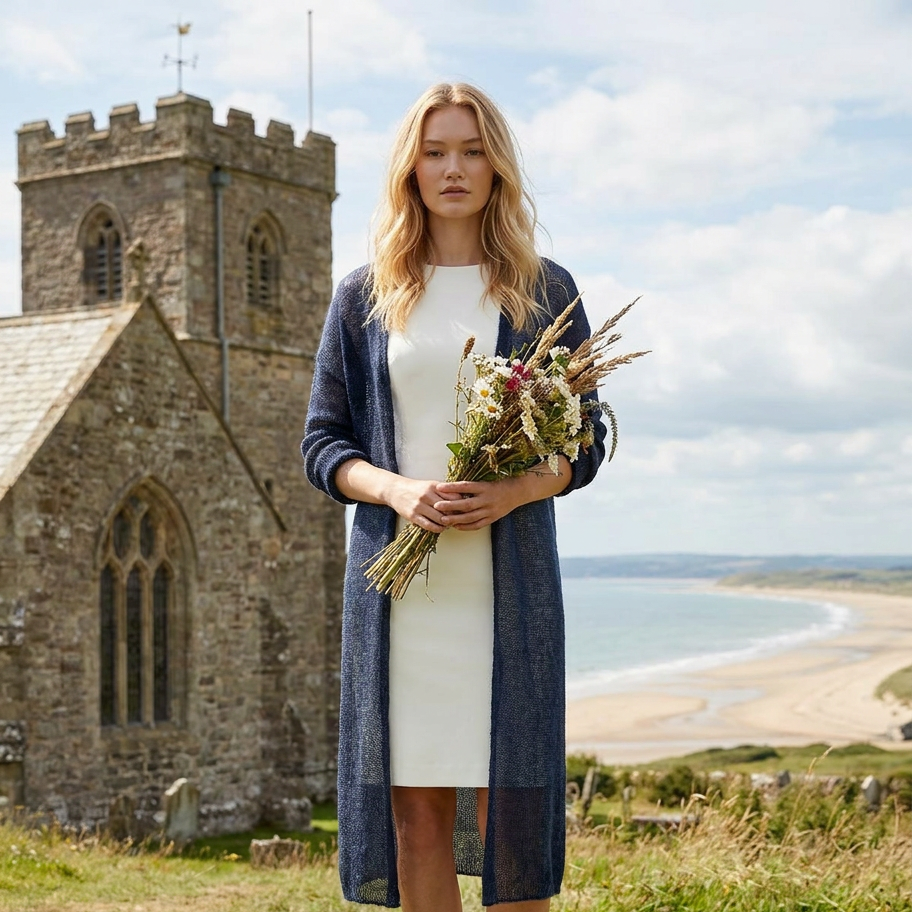 Gilet de mariage en mohair tricoté Wind - bleu avec des nuances de gris