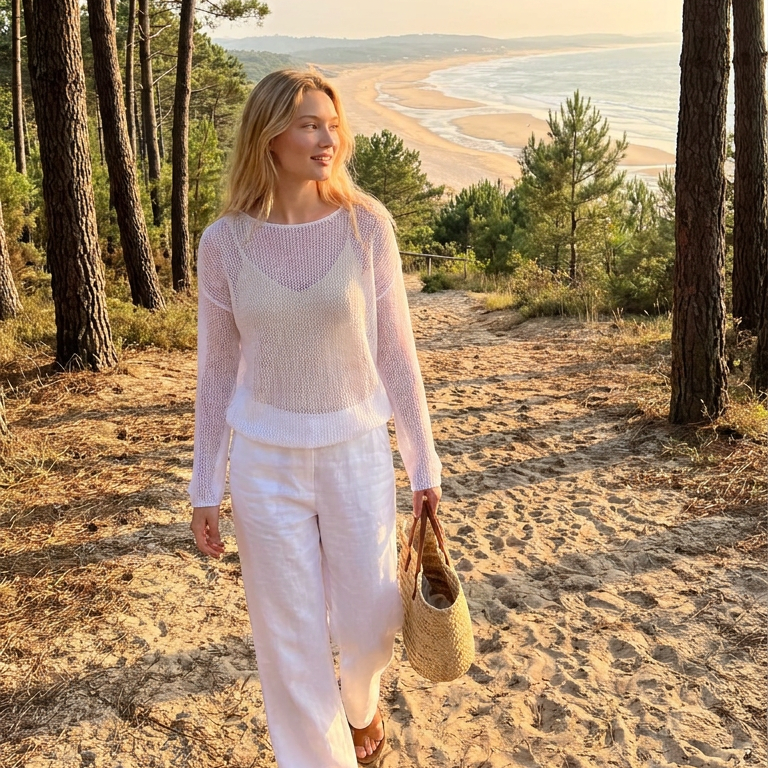 Knit lightweight mohair sweater pullover DUNE - white