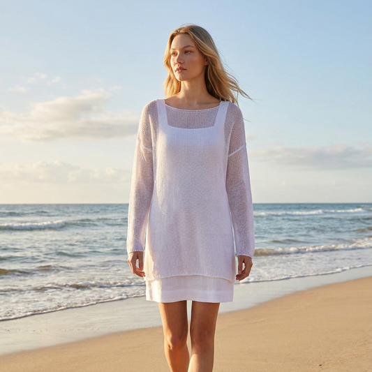 Knit lightweight mohair sweater pullover DUNE - white