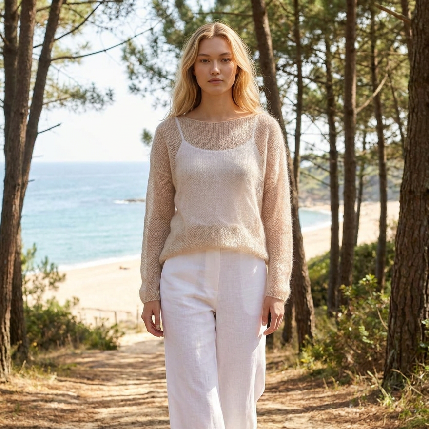 Knit lightweight mohair sweater pullover DUNE - beige