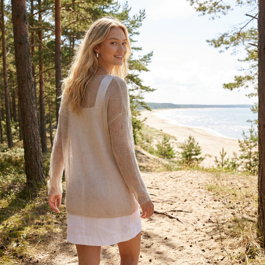 Knit lightweight mohair sweater pullover DUNE - beige
