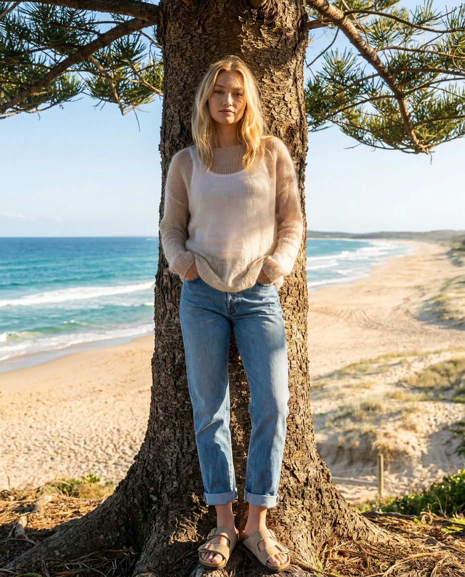 Knit lightweight mohair sweater pullover DUNE - beige
