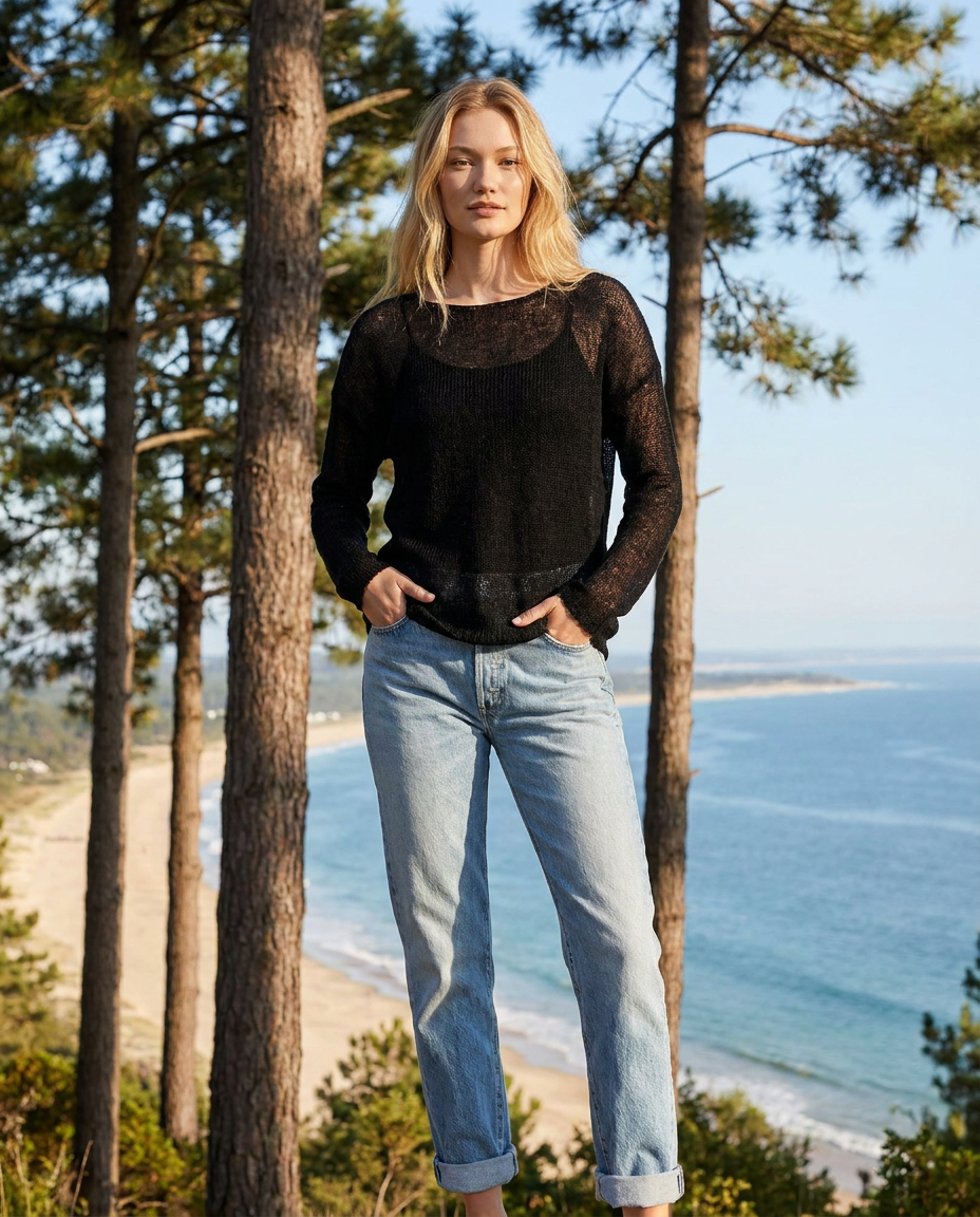 Lightweight mohair knit sweater pullover DUNE - black