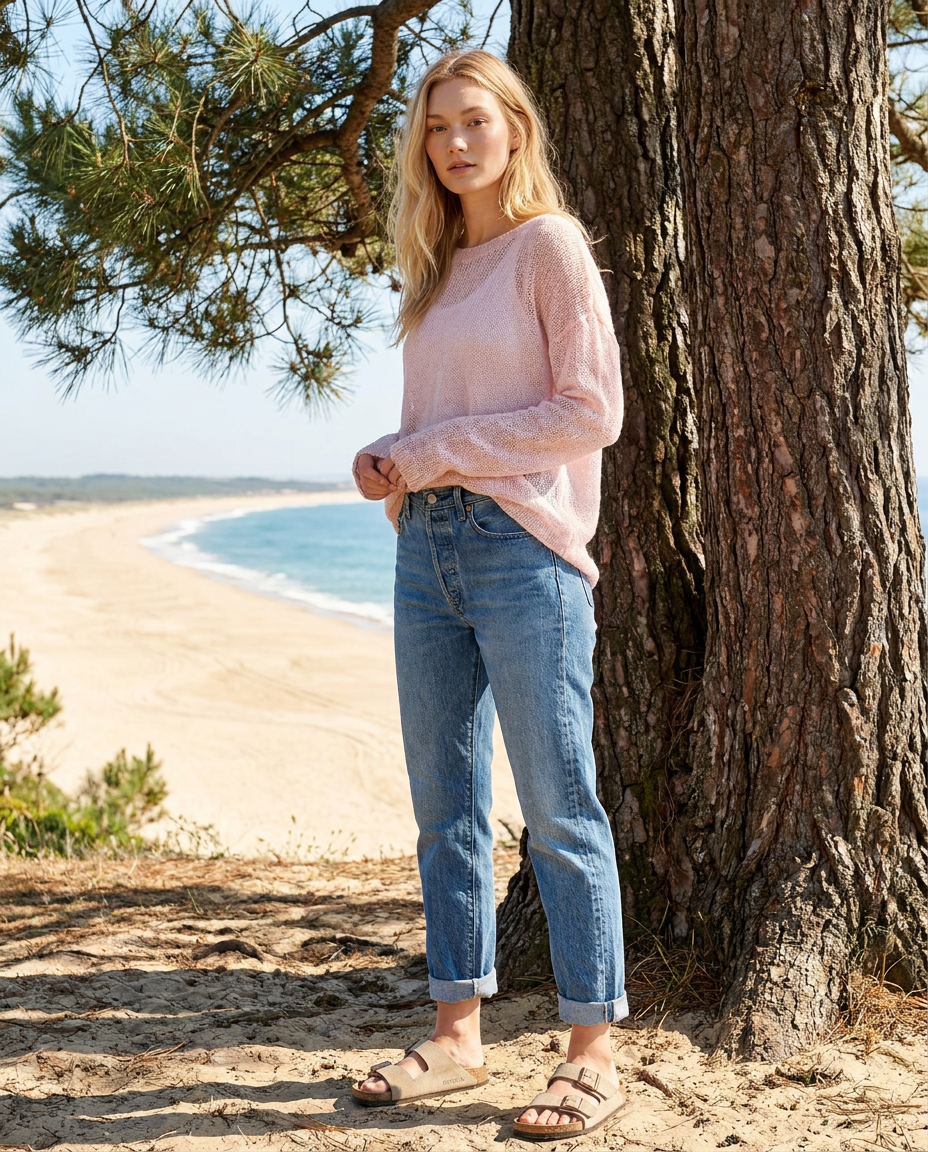 Knit lightweight mohair sweater pullover DUNE - pink