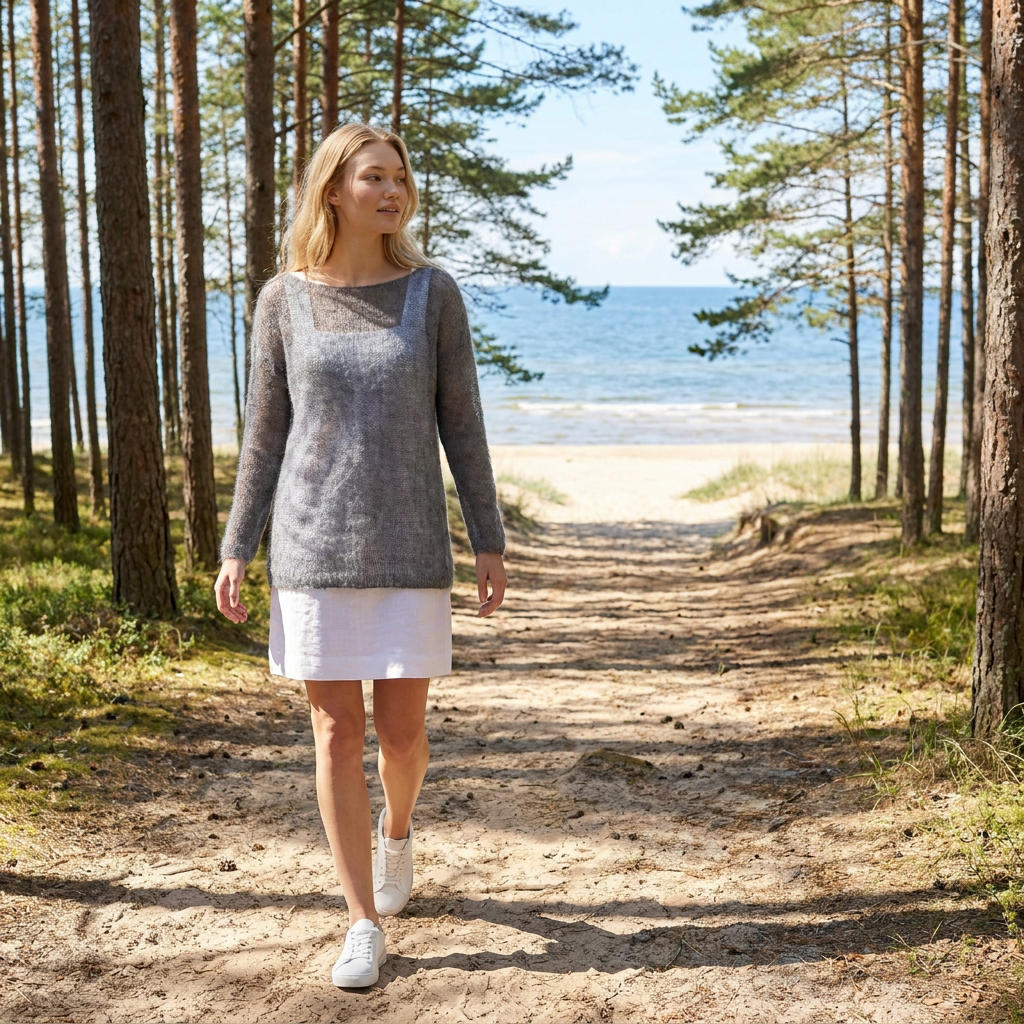 Knit lightweight mohair sweater pullover DUNE - gray