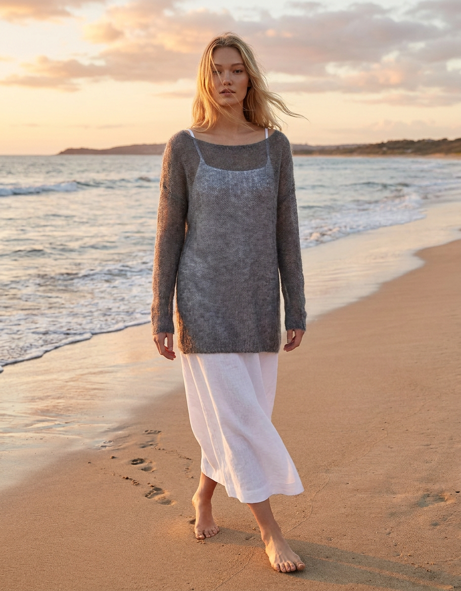 Knit lightweight mohair sweater pullover DUNE - gray
