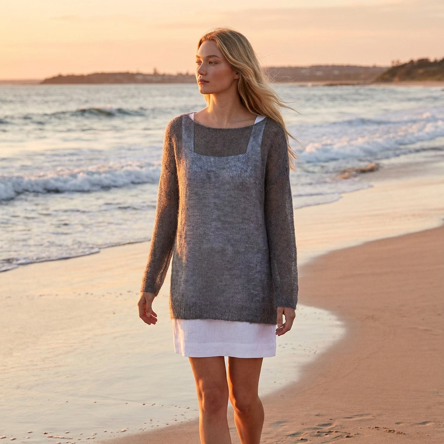 Knit lightweight mohair sweater pullover DUNE - gray