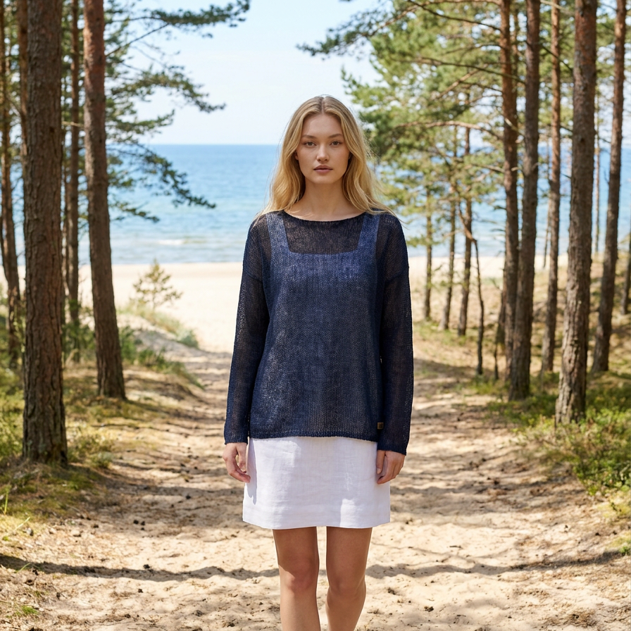 Knit lightweight mohair sweater pullover DUNE - blue