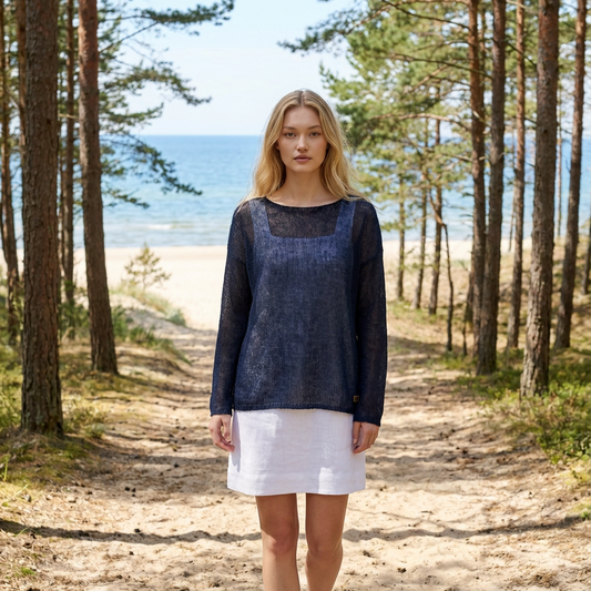 Pull léger en mohair tricoté DUNE - bleu
