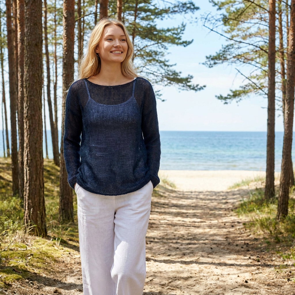 Knit lightweight mohair sweater pullover DUNE - blue