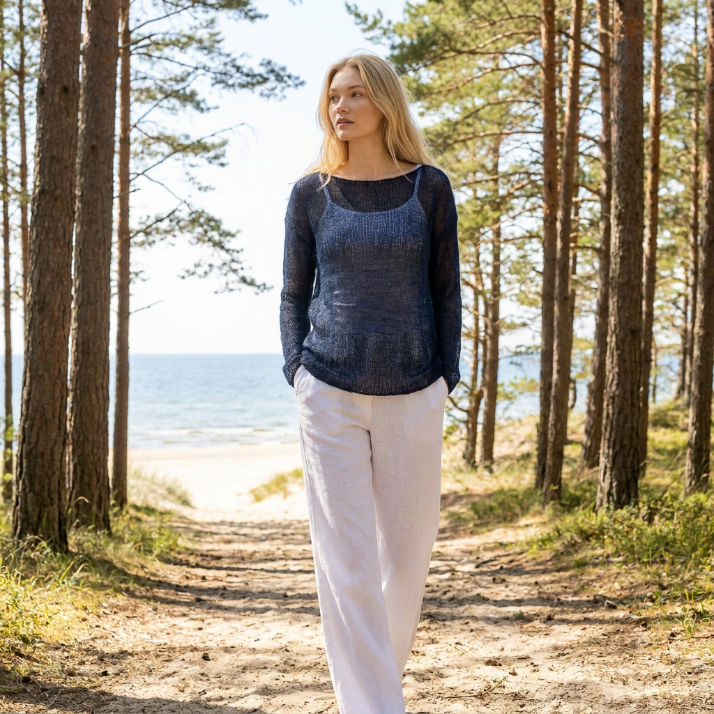 Knit lightweight mohair sweater pullover DUNE - blue