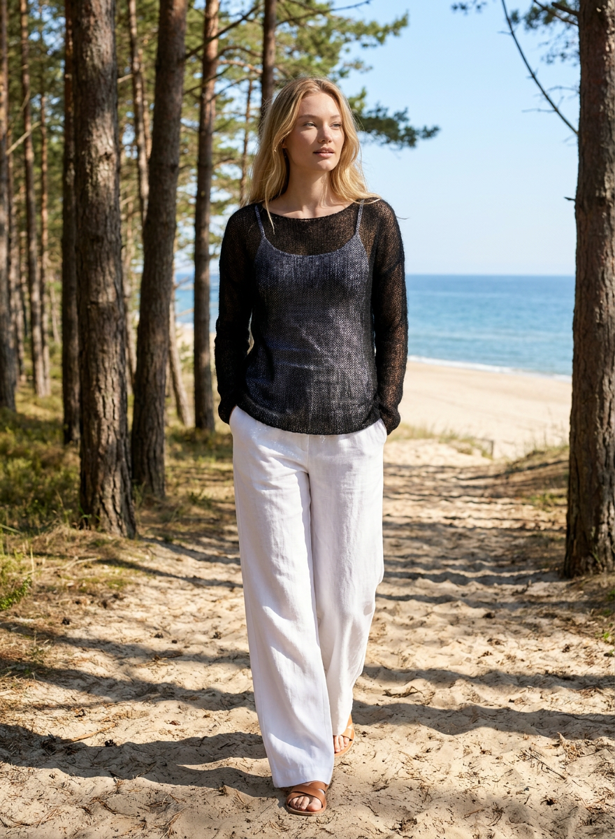 Lightweight mohair knit sweater pullover DUNE - black