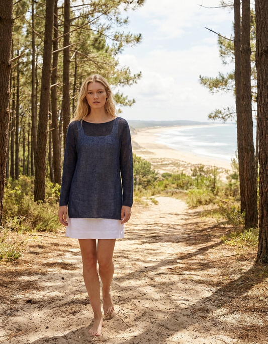Knit lightweight mohair sweater pullover DUNE - blue with gray shades