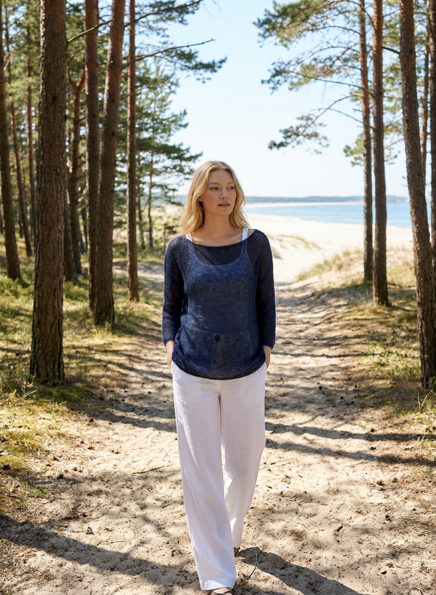 Knit lightweight mohair sweater pullover DUNE - blue with gray shades