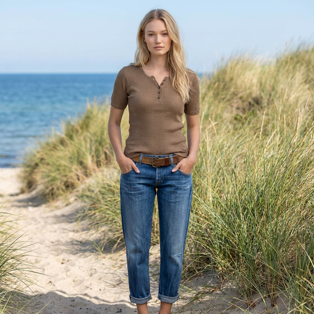 Linen thin t-shirt polo Emily - nude
