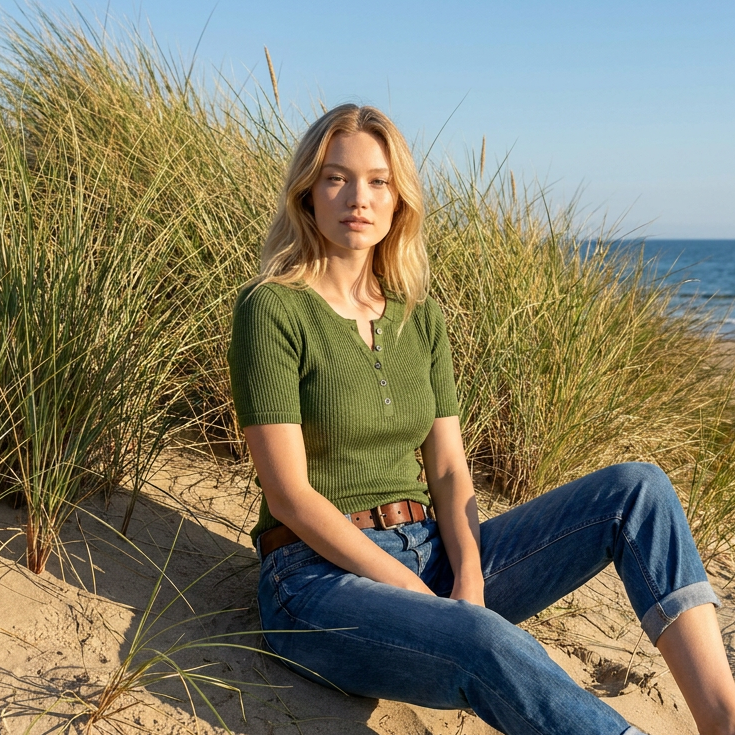 Linen thin t-shirt polo Emily - moss