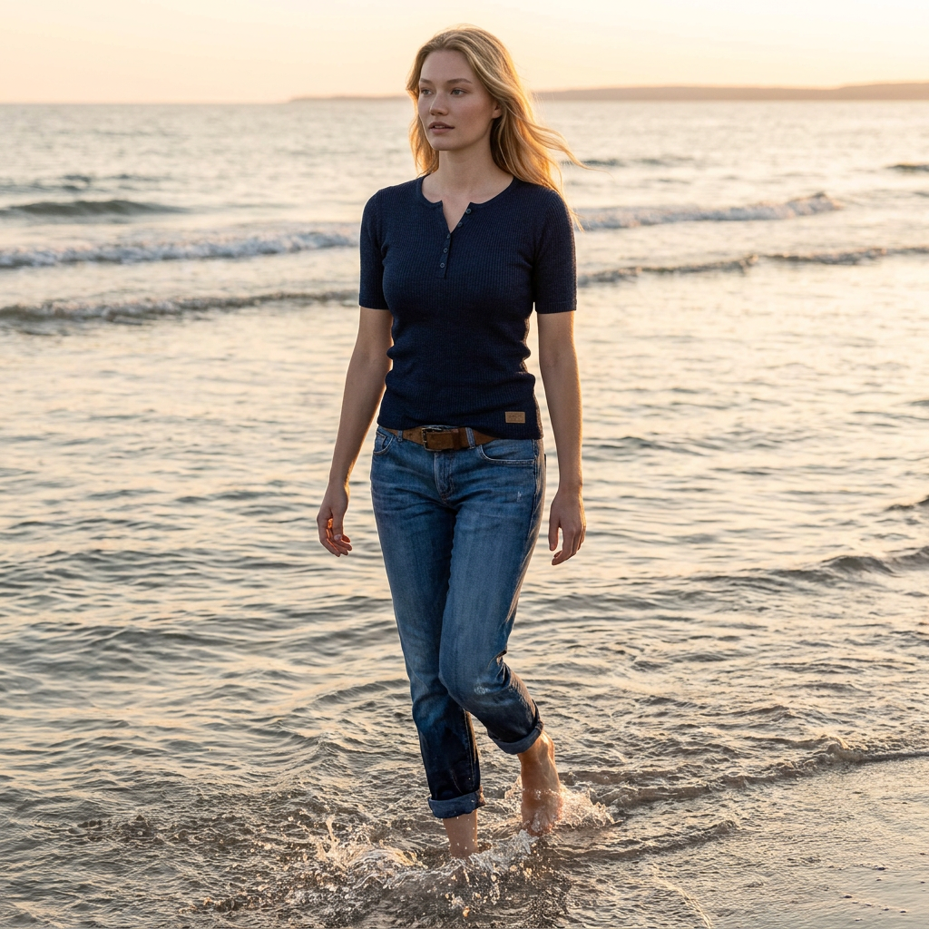 Linen thin t-shirt polo Emily - dark blue