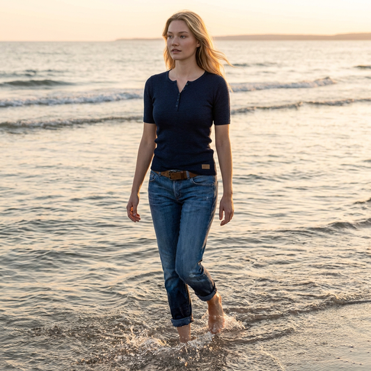 Polo fin en lin Emily - bleu foncé