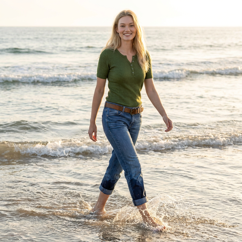Linen thin t-shirt polo Emily - moss