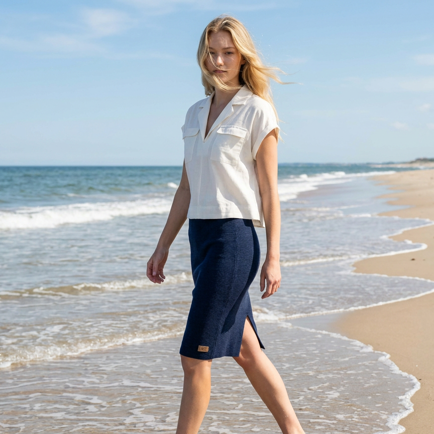 Linen thin skirt pencil Emily - dark blue