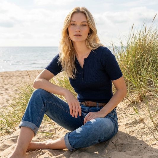 Polo fin en lin Emily - bleu foncé