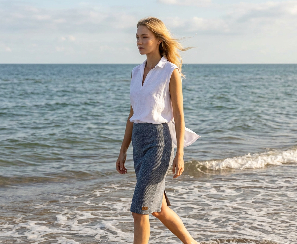 Linen thin skirt pencil Emily - gray