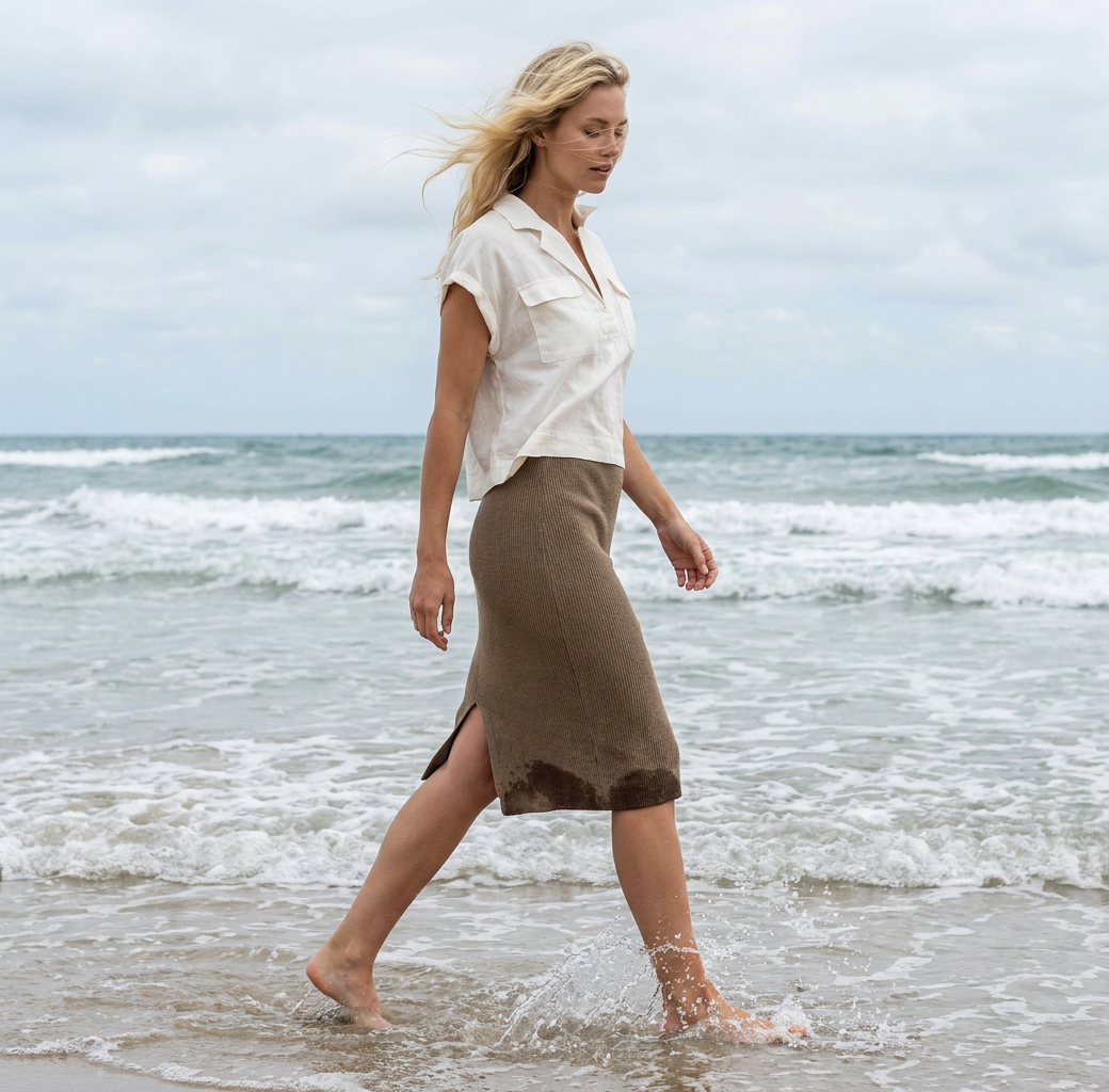 Linen thin skirt pencil Emily - nude