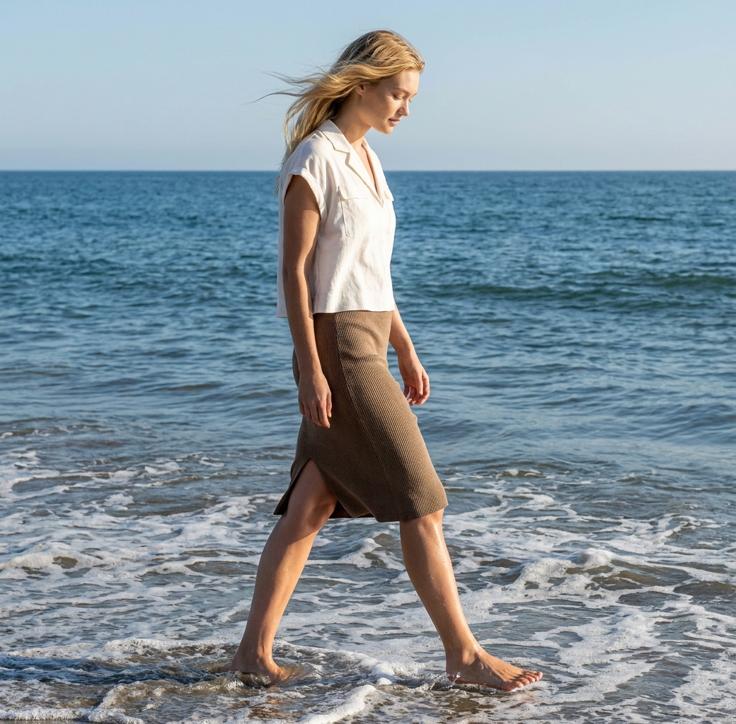 Linen thin skirt pencil Emily - nude