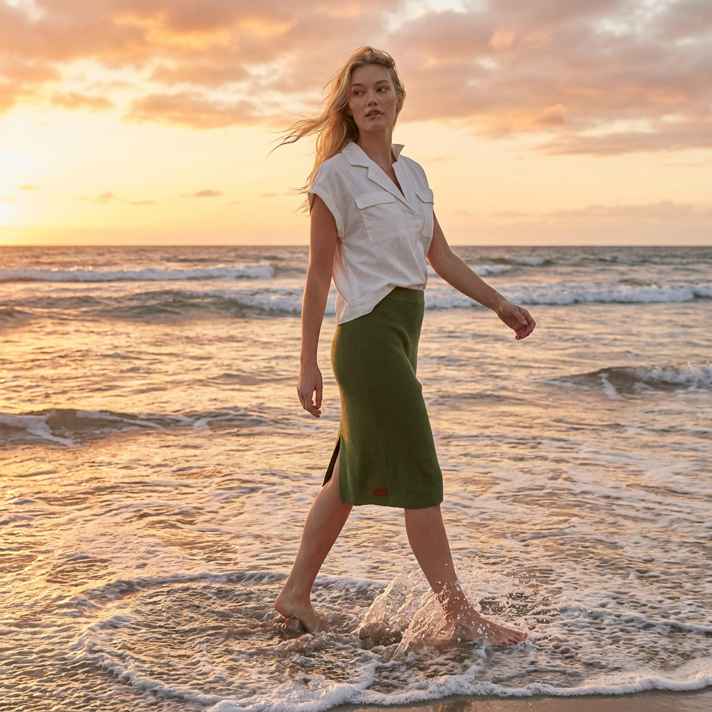Linen thin skirt pencil Emily - moss