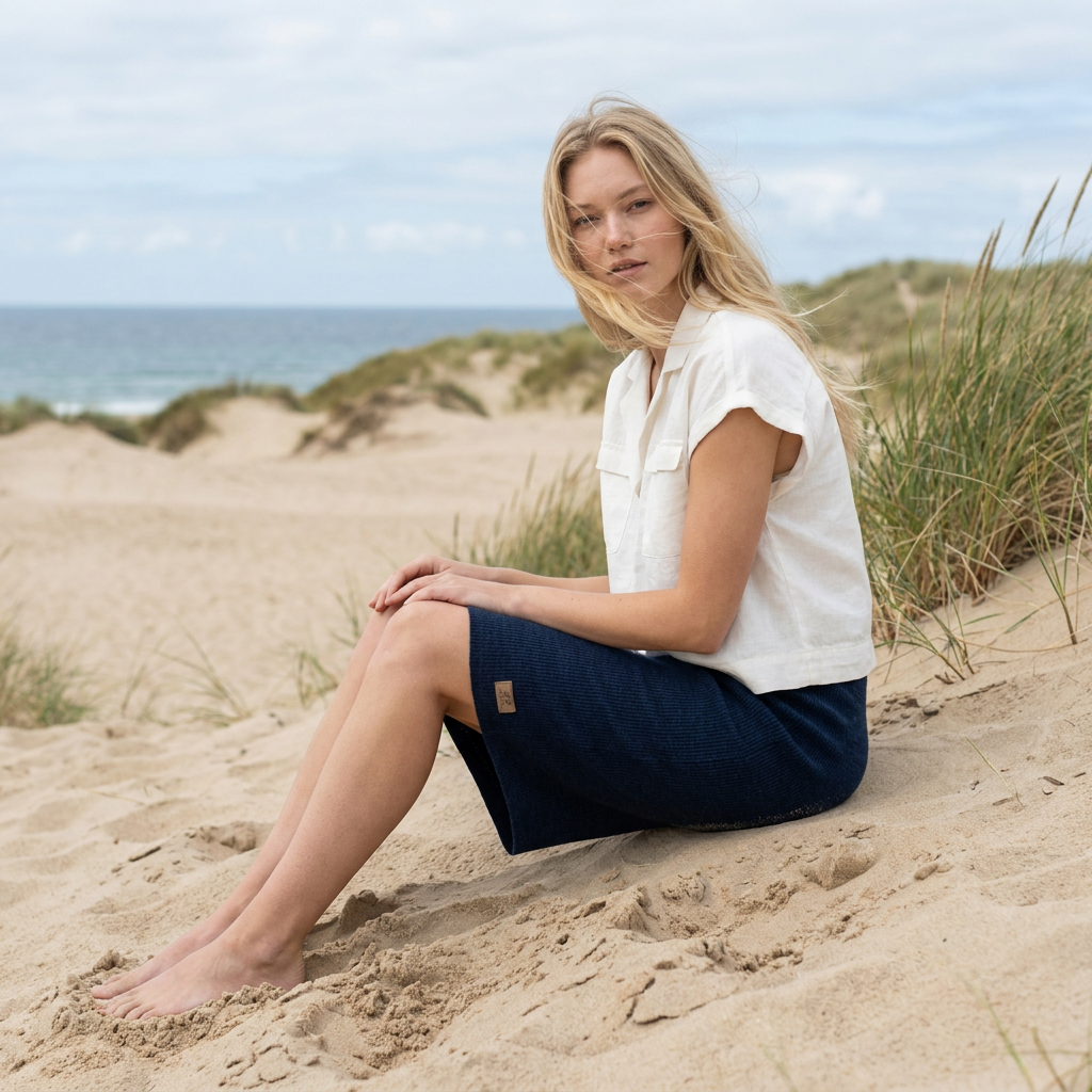 Linen thin skirt pencil Emily - dark blue