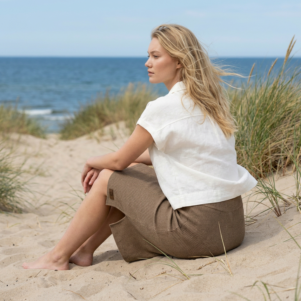 Linen thin skirt pencil Emily - nude