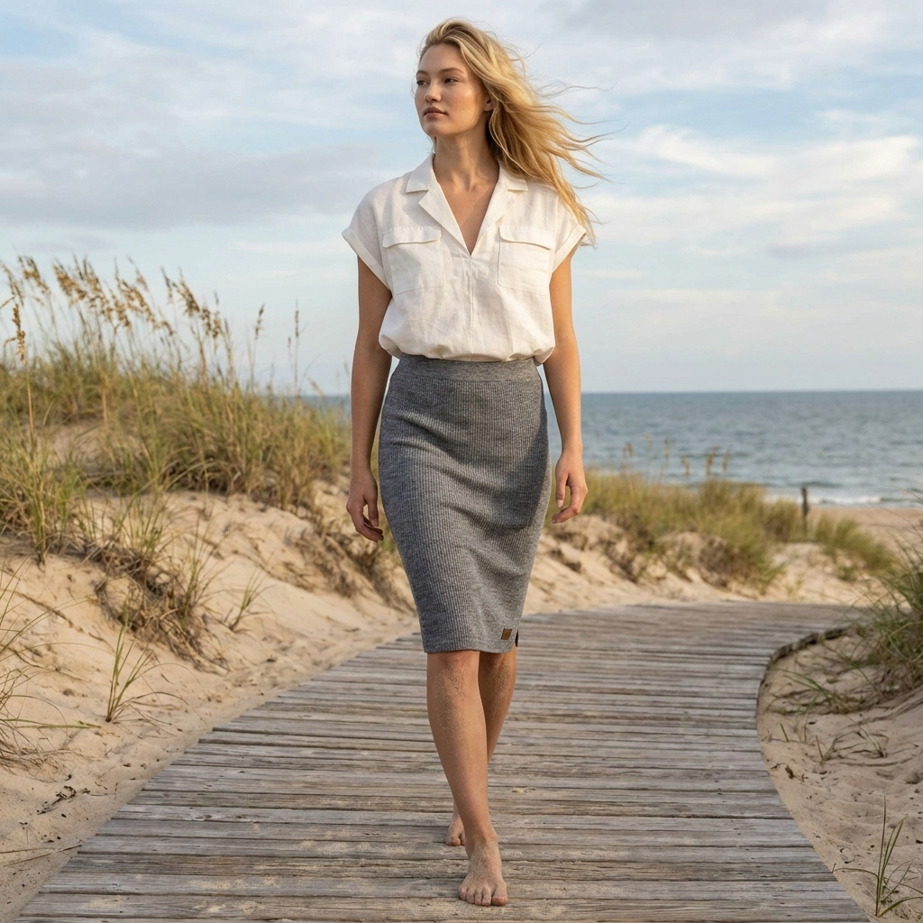 Linen thin skirt pencil Emily - gray