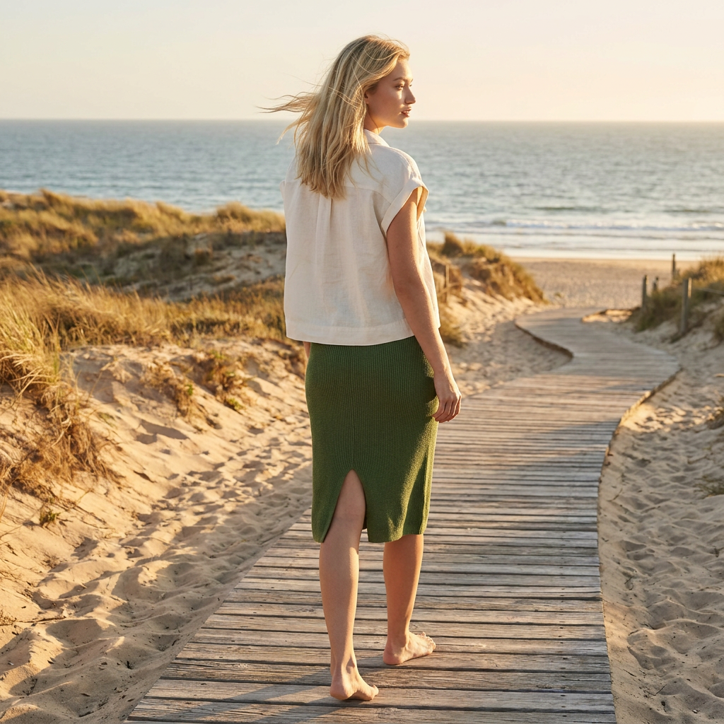 Linen thin skirt pencil Emily - moss