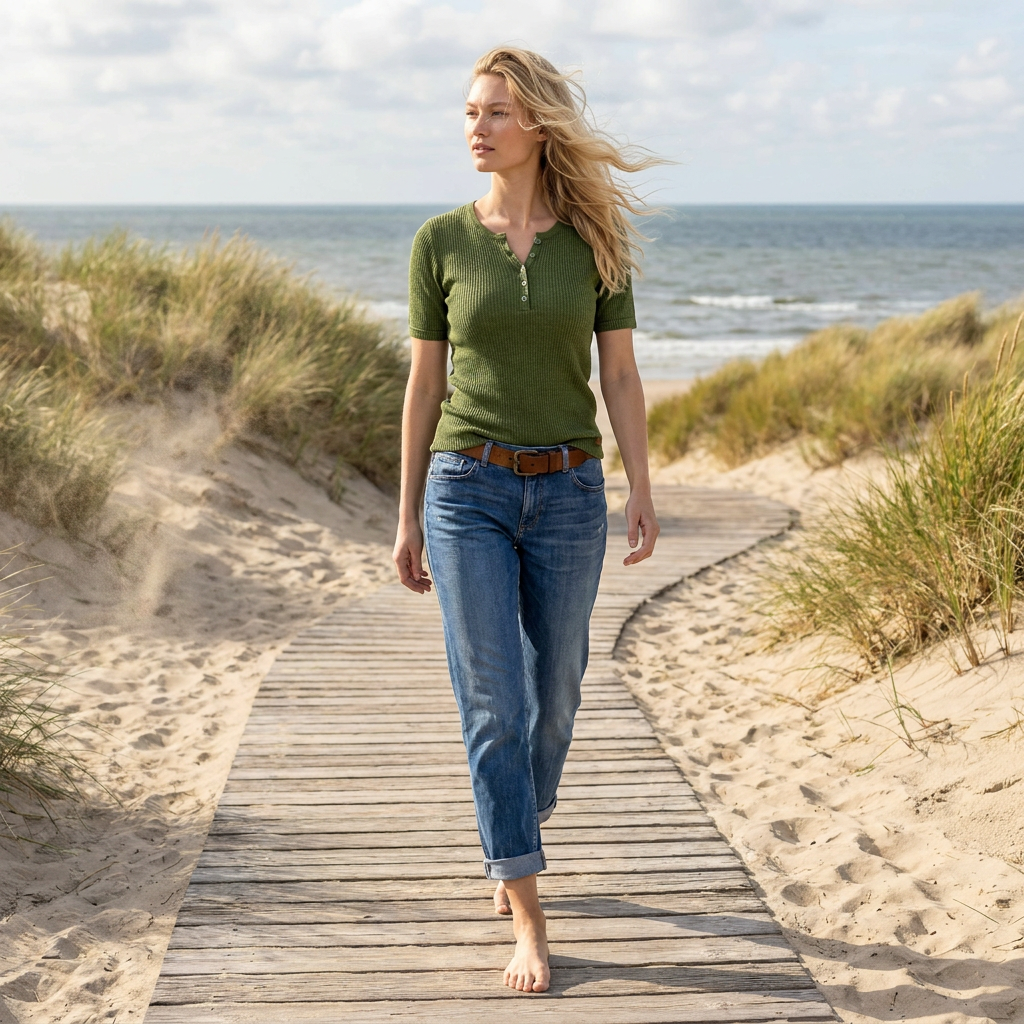 Linen thin t-shirt polo Emily - moss