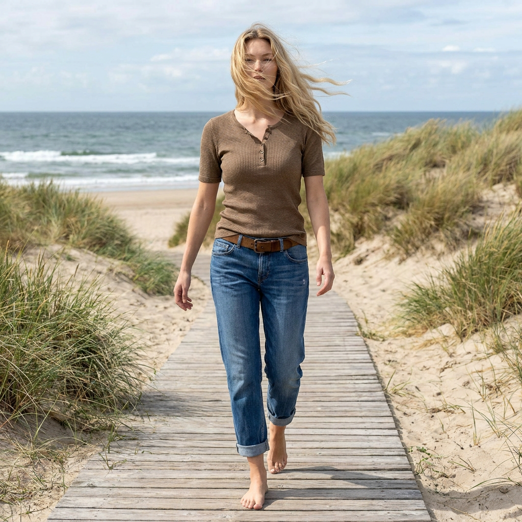 Linen thin t-shirt polo Emily - nude