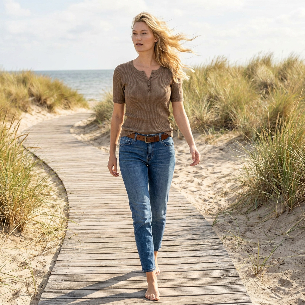 Linen thin t-shirt polo Emily - nude
