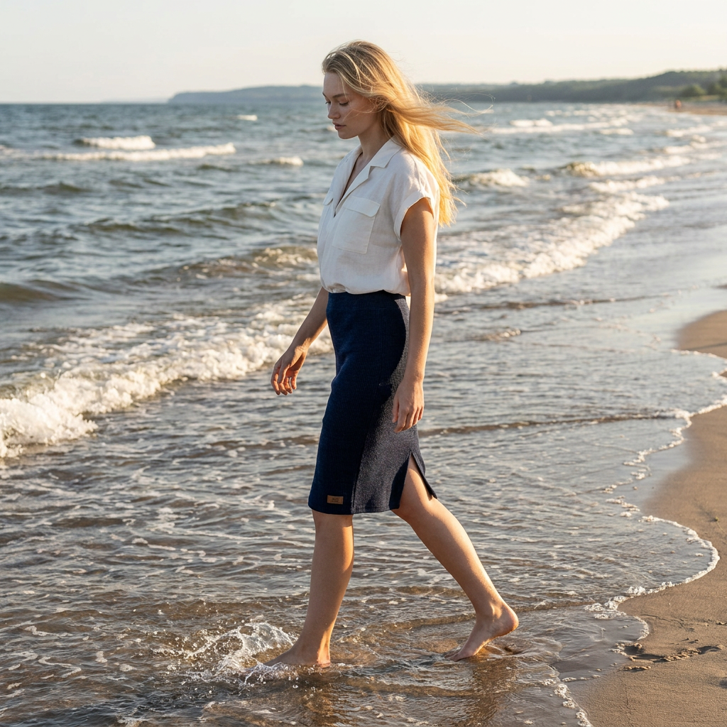 Linen thin skirt pencil Emily - dark blue