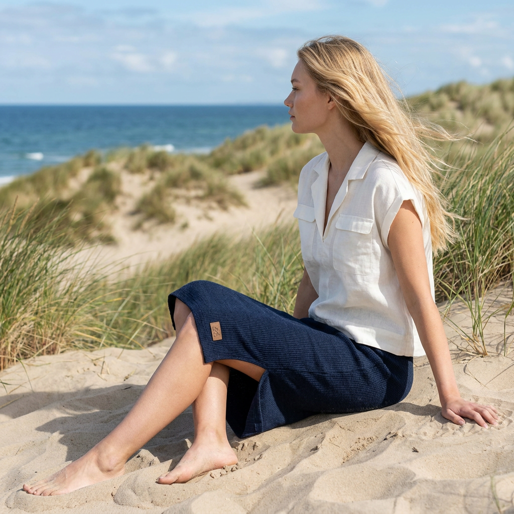 Linen thin skirt pencil Emily - dark blue