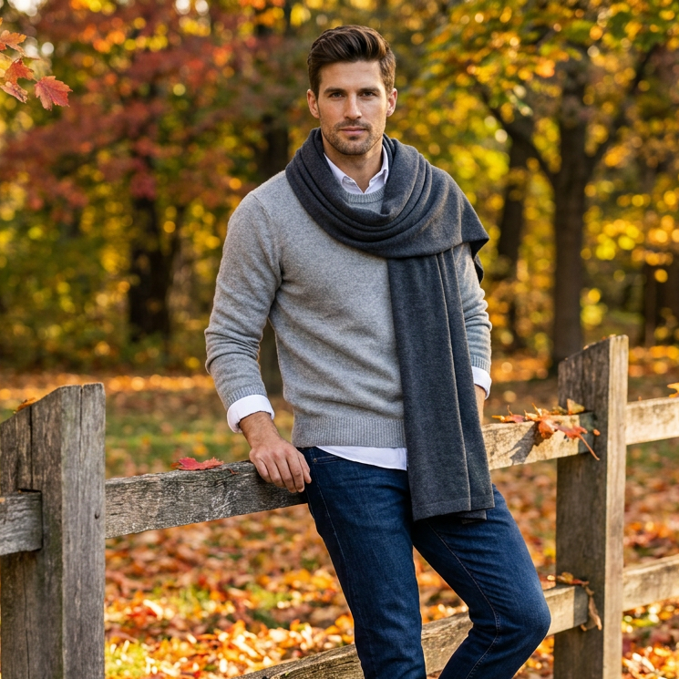 Knitted wide minimalist 100% merino wool scarf - graphite